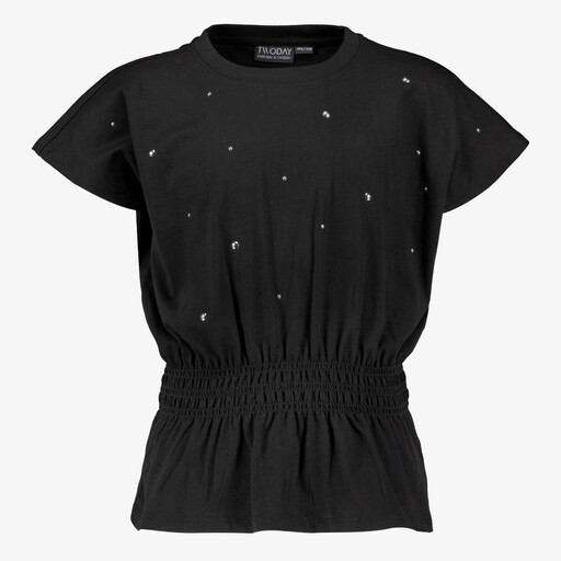 Meisjes T-shirt zwart met steentjes