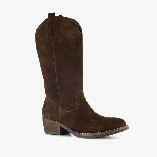 Suède dames cowboylaarzen chocoladebruin