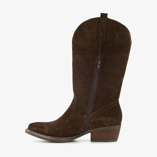 Suède dames cowboylaarzen chocoladebruin