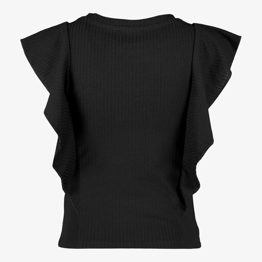 Meisjes rib top met ruches zwart
