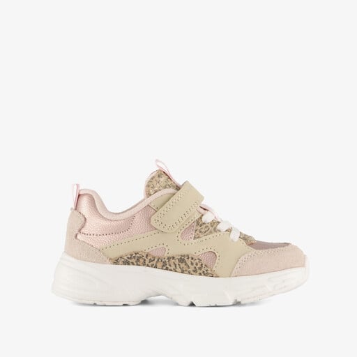 Leren meisjes sneakers beige panterprint