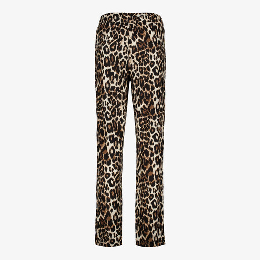 Dames wide leg broek met panterprint bruin