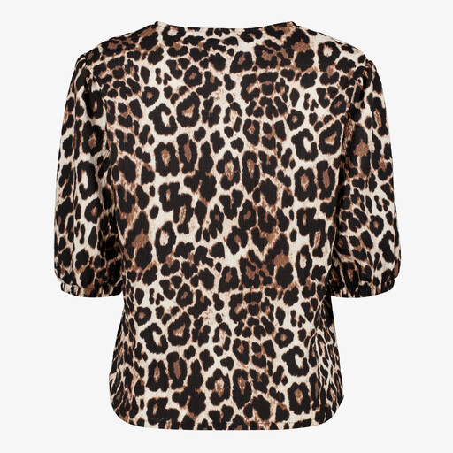 Dames blouse met panterprint en strikjes