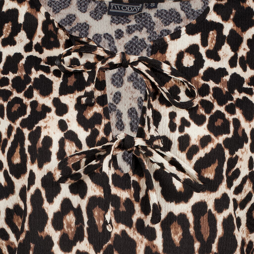 Dames blouse met panterprint en strikjes