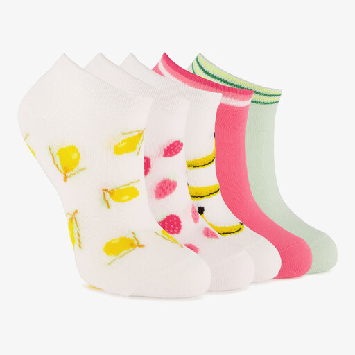 5 paar kinder sneakersokken wit geel