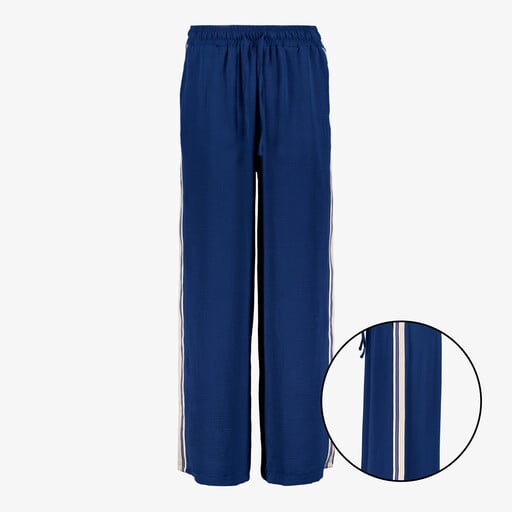 Dames wide leg broek met bies blauw