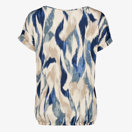 Dames T-shirt met grafische print blauw beige