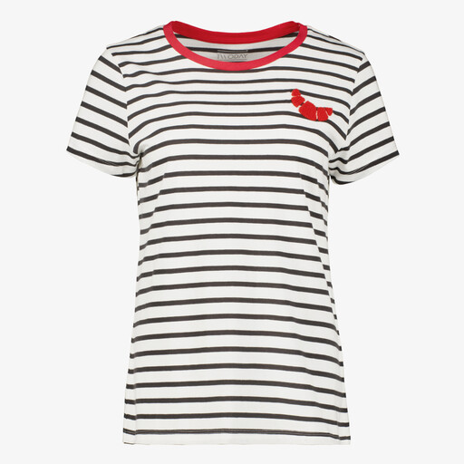 Gestreepte dames T-shirt wit blauw