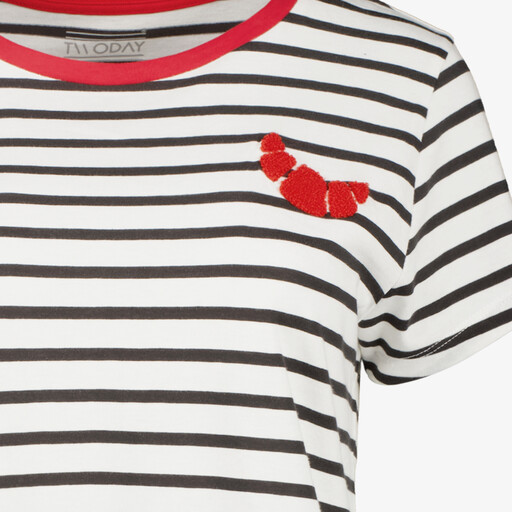 Gestreepte dames T-shirt wit blauw