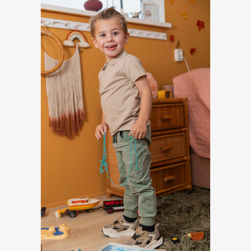 Jongens polo met rits beige