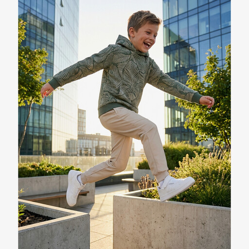 Jongens hoodie met bladeren print groen