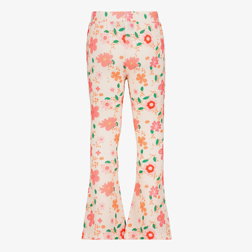 Flared meisjes broek met bloemenprint lichtroze