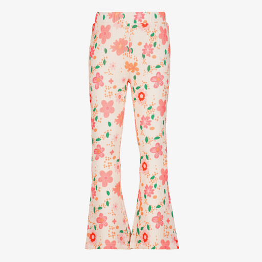 Flared meisjes broek met bloemenprint lichtroze