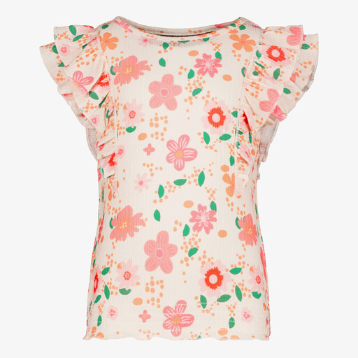 Meisjes top met bloemenprint creme