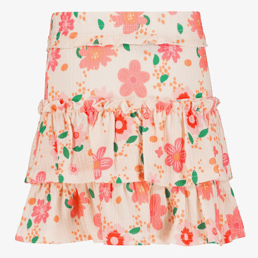 Meisjes rok met bloemenprint creme