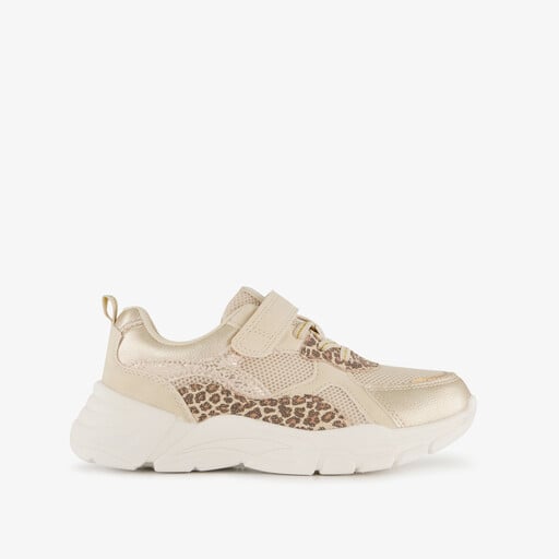 Meisjes sneakers met luipaardprint beige goud