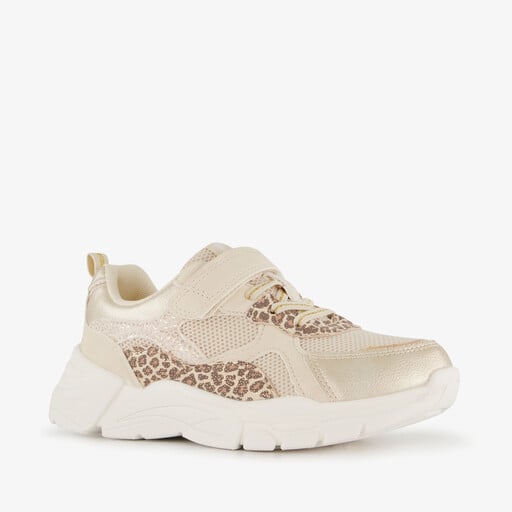Meisjes sneakers met luipaardprint beige goud