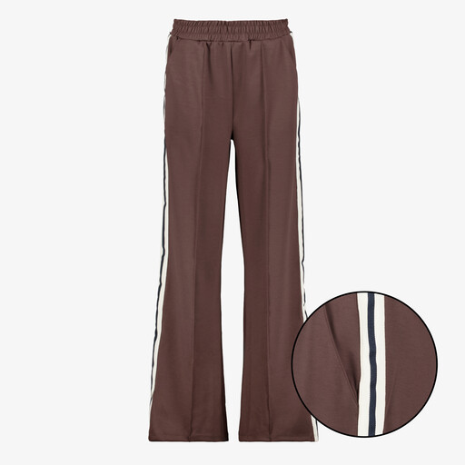 Dames wide leg broek met bies bruin