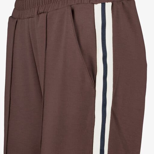 Dames wide leg broek met bies bruin