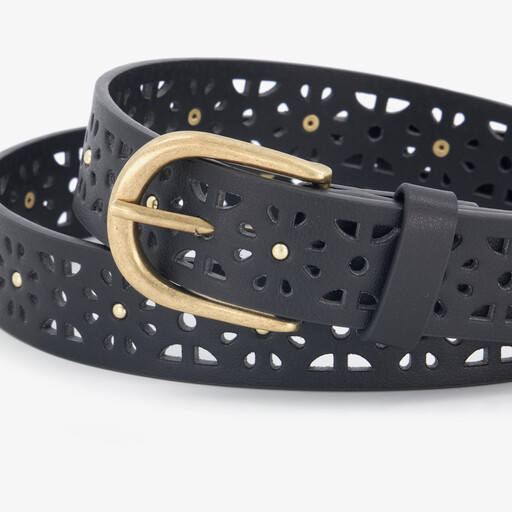 Dames riem met perforaties en studs zwart