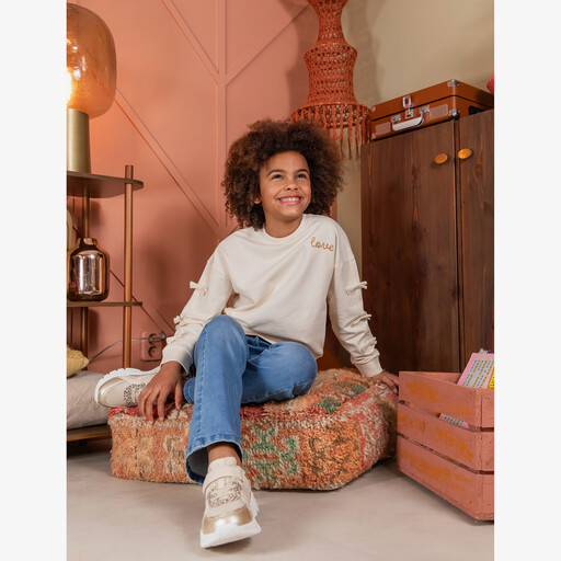 Meisjes sweater met strikjes beige