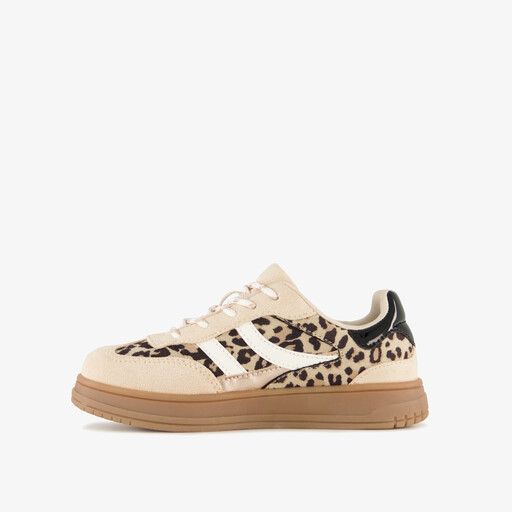 Meisjes sneakers met panterprint beige bruin
