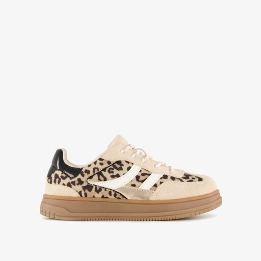 Meisjes sneakers met panterprint beige bruin