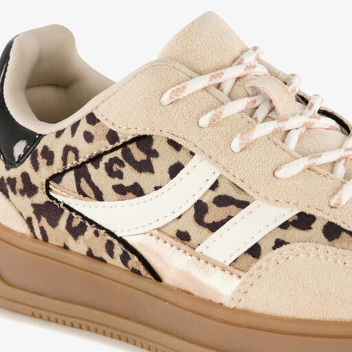 Meisjes sneakers met panterprint beige bruin