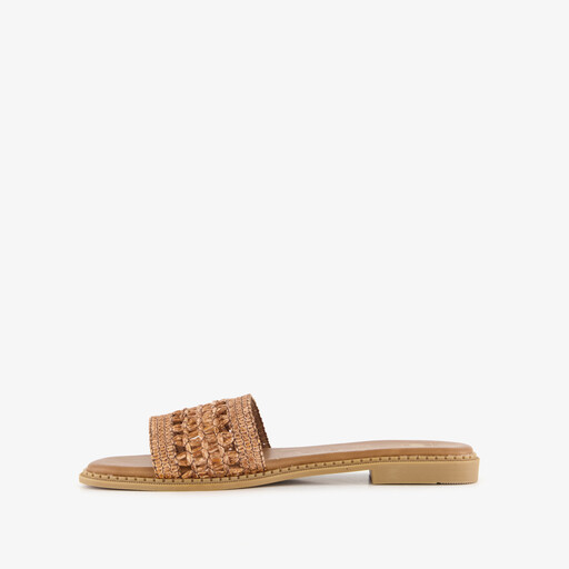 Dames slippers met gevlochten band bruin