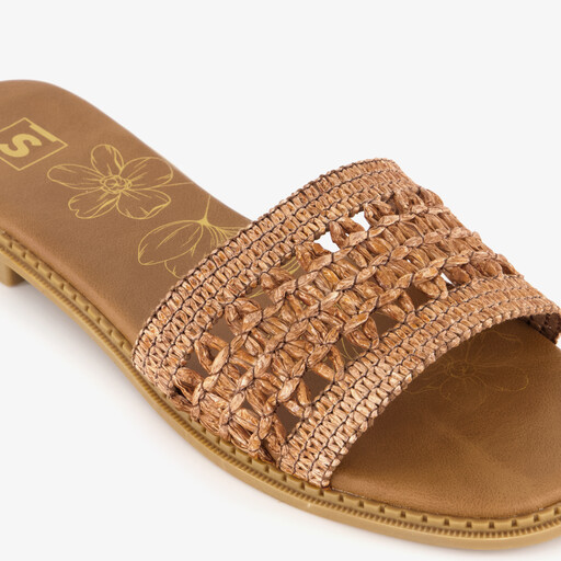 Dames slippers met gevlochten band bruin