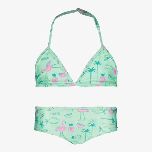 Meisjes bikini met tropische print groen