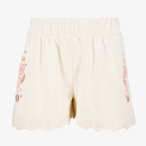 Meisjes short met borduursels wit