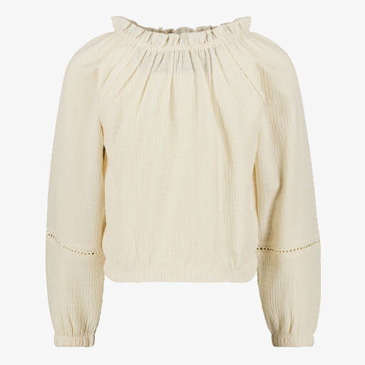 Meisjes top met lange mouwen lichtbeige
