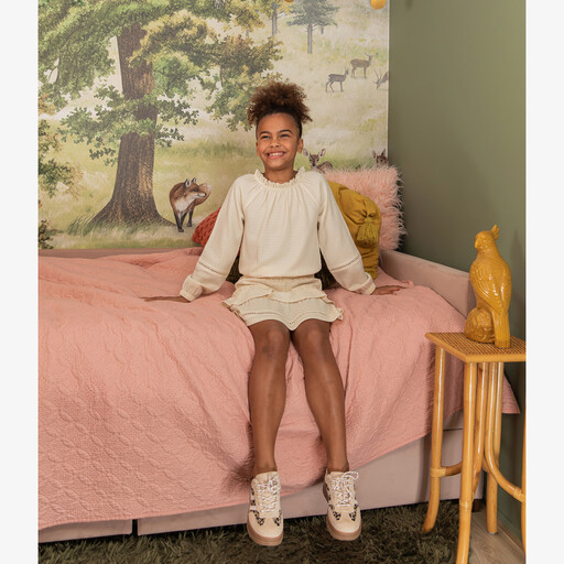 Meisjes top met lange mouwen lichtbeige