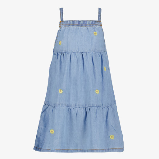 Meisjes denim jurk met madeliefjes