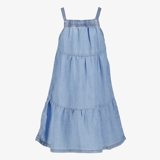 Meisjes denim jurk met madeliefjes