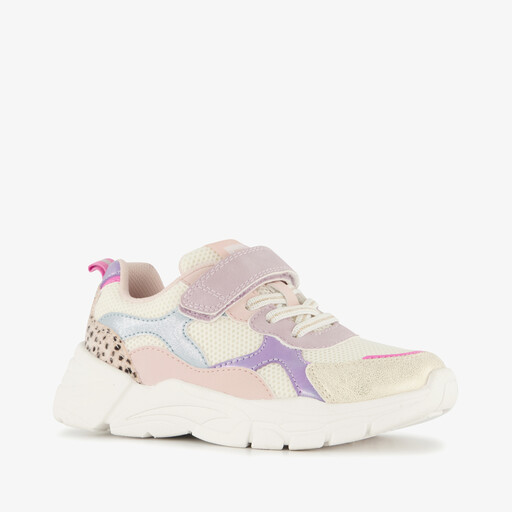 Meisjes sneakers met panterprint details pastel