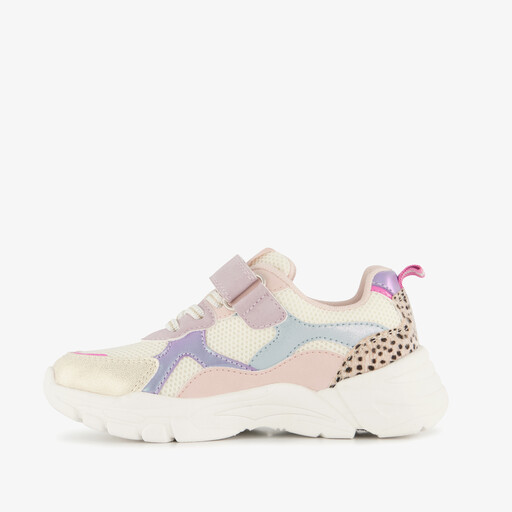 Meisjes sneakers met panterprint details pastel