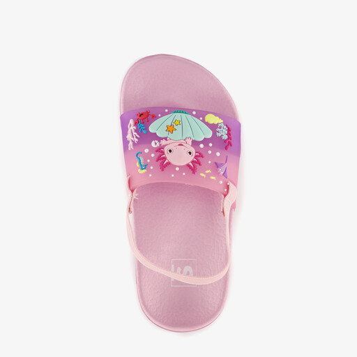 Roze meisjes badslippers met axolotl