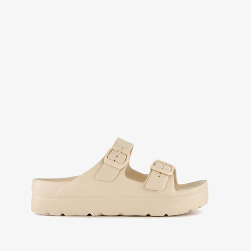 Dames badslippers met gesp beige