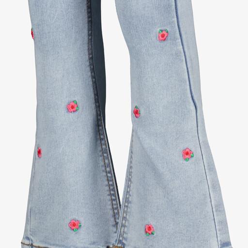 Meisjes flared jeans met geborduurde bloemen
