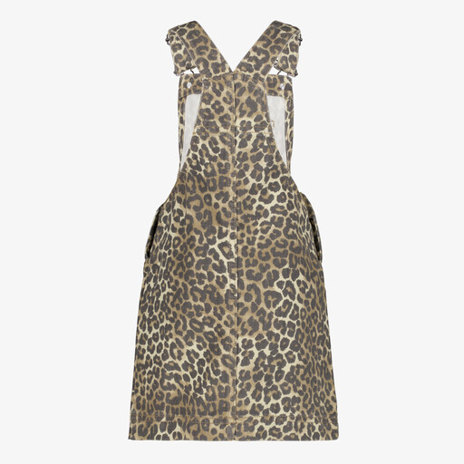 Meisjes denim tuinjurk met panterpint