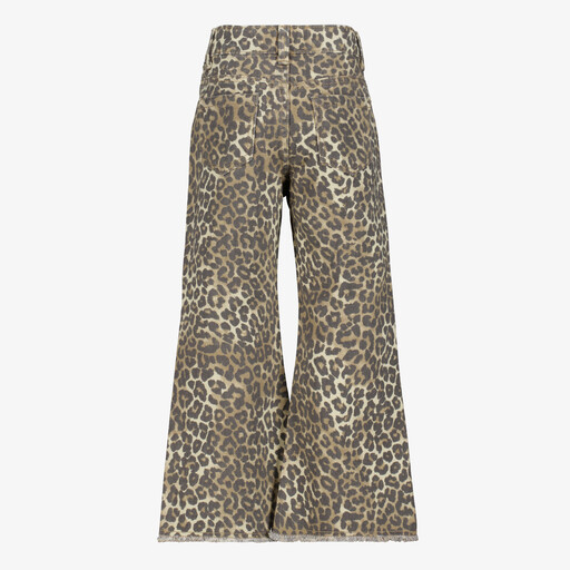 Meisjes wide leg jeans met luipaardprint bruin