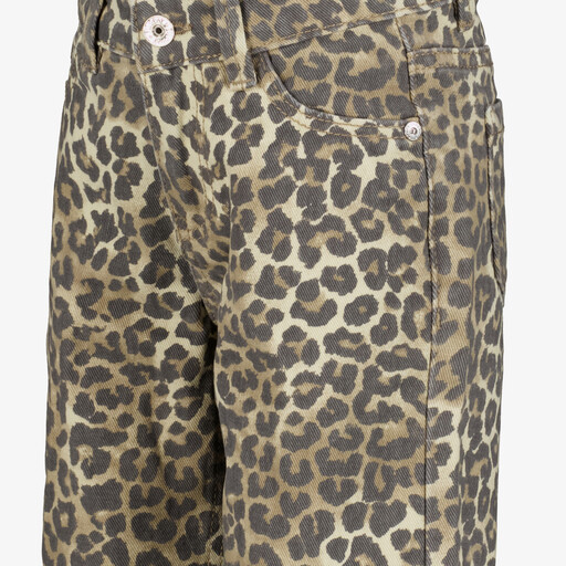 Meisjes wide leg jeans met luipaardprint bruin