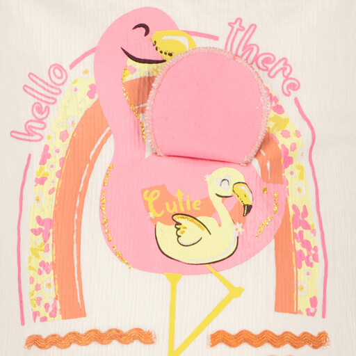 Meisjes T-shirt met flamingo beige