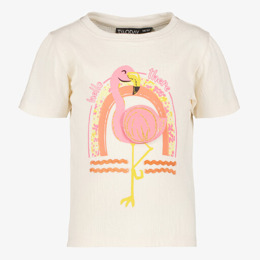 Meisjes T-shirt met flamingo beige