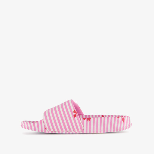 Roze meisjes badslippers met witte strepen