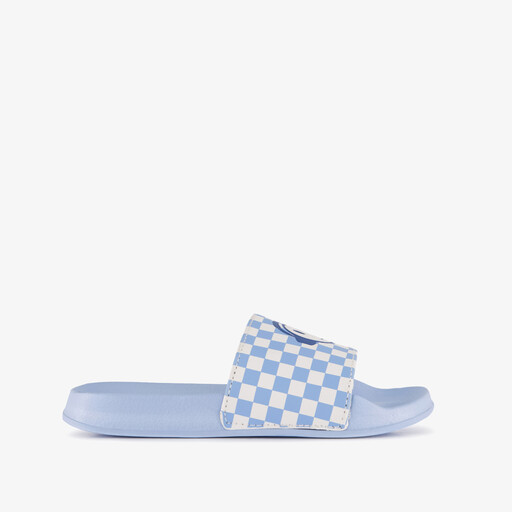 Kinder badslippers met print en smiley blauw
