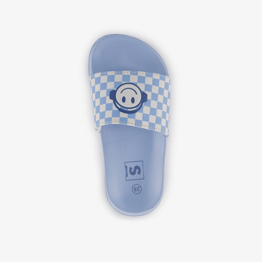 Kinder badslippers met print en smiley blauw