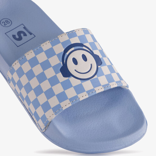 Kinder badslippers met print en smiley blauw